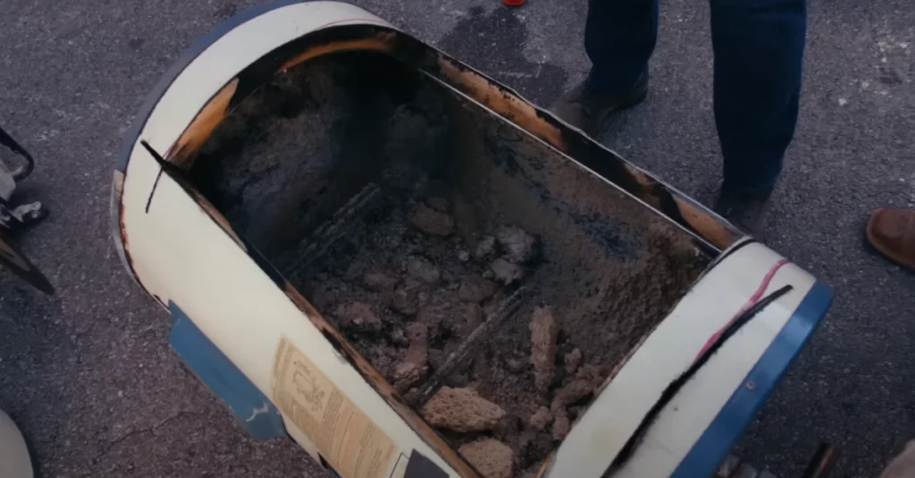 An image showing the scale that can build up inside of a tank water heater.