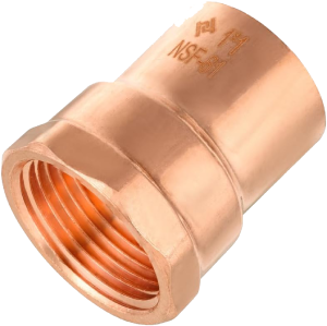 An image showing a copper solder adapter that would be used to connect water lines to a water heater.